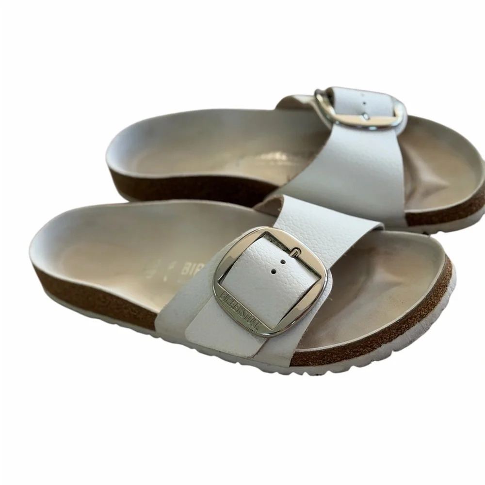 Birkenstock MADRID White Sandals with Metallic Buckle - Picture 7 of 10